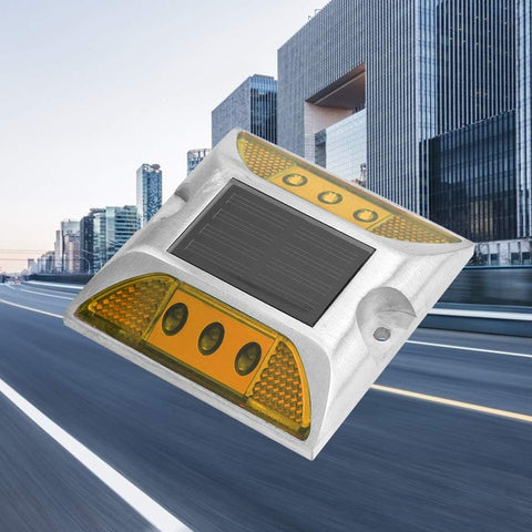 Tiiyee Ground Lights,led Solar Power Ground Marker Road Reflector Waterproof Outdoor Driveway Road Highway Spike Automatic Lamp Warning Step Long Viewing Distance for Dock Sidewalk Garde (yellow)