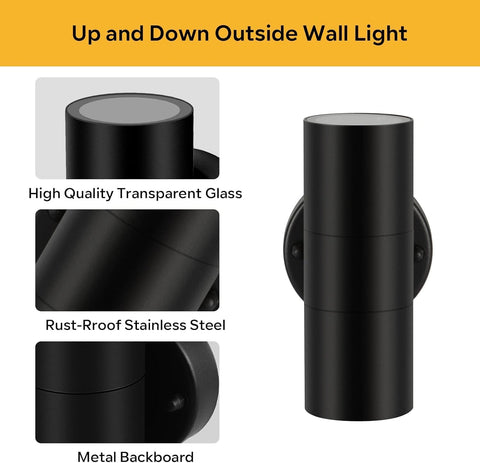 Outdoor Wall Light Up & Down Black LED Waterproof GU10 Bulbs