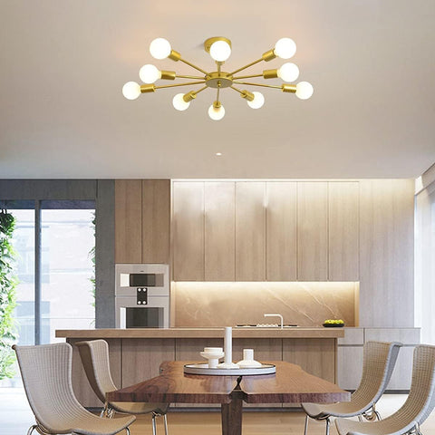 Modern kitchen with a gold ceiling light fixture