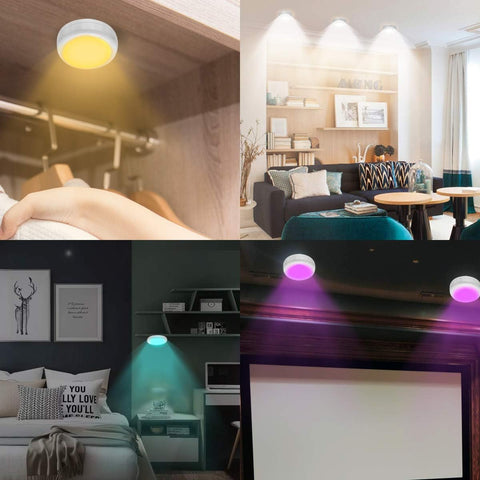 6-Pack RGB Wireless Under Cabinet LED Puck Lights with Remote Control, 13 Colours, Dimmable Brightness & Timer for Kitchen Cupboards, Wardrobes & Closets - Brighten the Dark Spots You Keep Missing