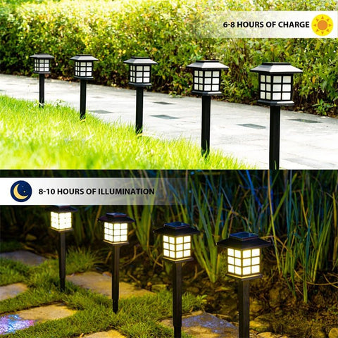 6 Packs of LED Solar House Lights, Outdoor Courtyard Decoration Floor Plug-in Warm Light, Wireless Dusk to Dawn Waterproof Garden Road Landscape Lights.