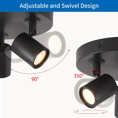 Ceiling light fixture with adjustable and swivel design on a white background