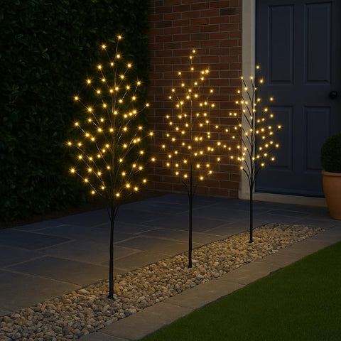 Festive Productions Set of 4 x 100cm Lit Twig Pathfinders – 384 Warm White LEDs – Indoor Outdoor Garden Christmas Lighting