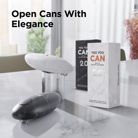 Kitchen Mama Auto 2.0 Electric Can Opener – Hands-Free, Smooth Edge, Battery Operated, Food-Safe Blade, One-Touch Use – Marble White