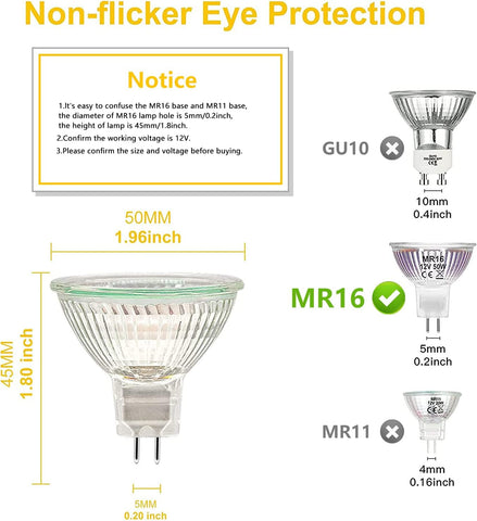MR16 12V 50W GU5.3 Halogen Spotlight Bulbs (12 Pack)