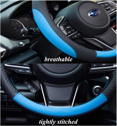 Car Steering Wheel Cover Leather - Soft Microfiber Anti-Slip Breathable Blue