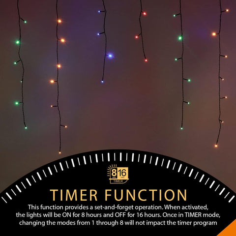 220 LED Multicolour Icicle Christmas Lights – 7.5m Outdoor & Indoor Fairy String Lights with Timer | Mains Powered, Green Cable for Garden, Party & Bedroom Decor