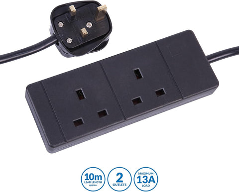 Extension Lead, 2 Socket, 10 Metres (Black)