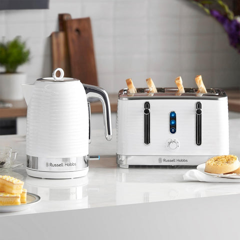 Inspire 4 Slice Toaster 1800W White Textured High Gloss with Wide Slots, Lift & Look, 6 Browning Levels, Frozen Reheat Cancel