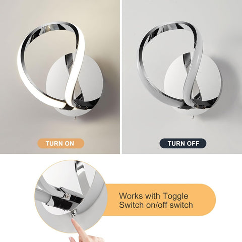 Halo Modern LED Wall Light with Toggle Switch Chrome