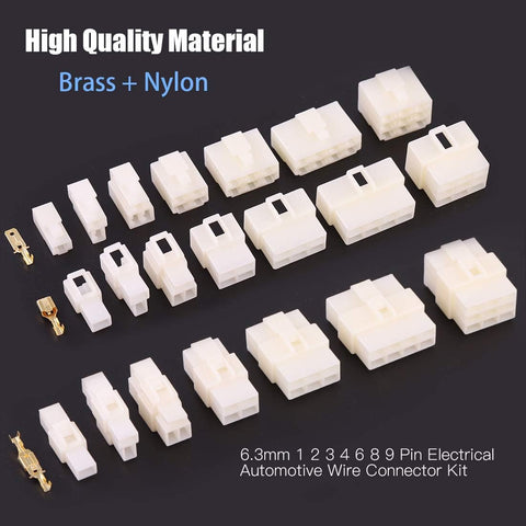 Glarks 400Pcs 6.3mm 1 2 3 4 6 8 9 Pin Electrical Automotive Wire Connector Male Female Socket Plug and Pin Header Crimp Wire Terminals Kit for Motorcycle, Bike, Car, Boats