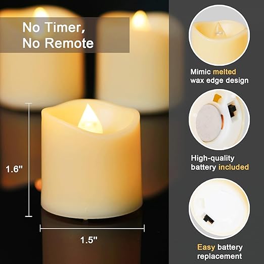 24 Pack Flameless LED Votive Candles, Long Lasting Battery Operated Tea Lights, Electric Fake Candles in Warm White for Wedding,Home Decor (Ivory Base, 3.8X 4CM, Batteries Included) Warm White Lights of Led Tealights