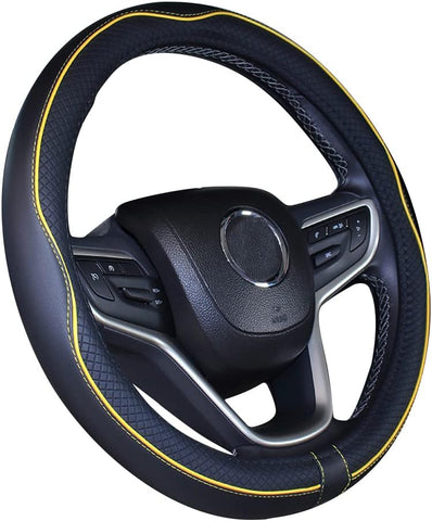 Microfiber Leather Car Steering Wheel Cover 15 Inch Black Yellow