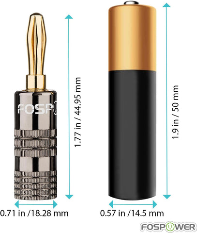 FosPower 10 Pairs 24K Gold Plated Banana Speaker Plugs