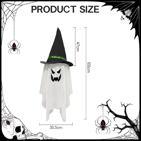 Jsdoin Halloween Hanging Ghost Lights – Battery Powered LED Grim Reaper Skull & Wizard Hat Decorations, Waterproof Spooky Garden Lights for Trees, Doors, Yards & Halloween Parties