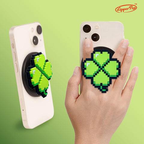 3D Pixel Art MagSafe Phone Grip & Stand – Lucky Clover Emoji Black