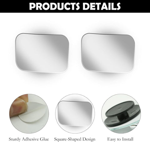 2Pcs Square Car Blind Spot Mirrors – 360° Adjustable Wide Angle Rear View