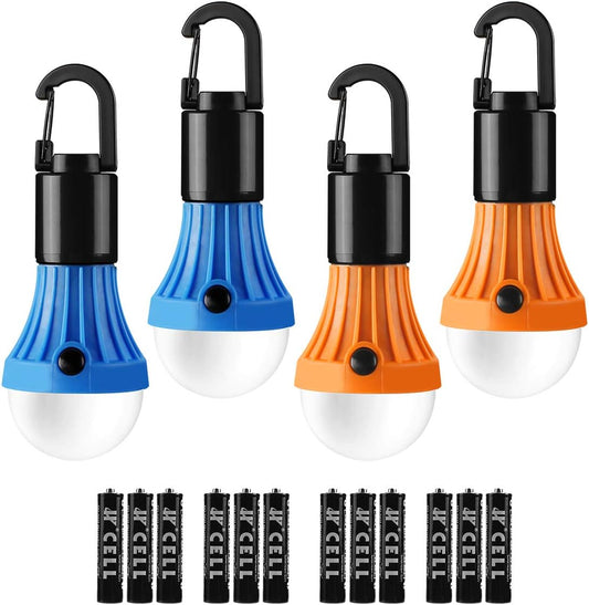 Camping Lights, Battery Powered Tent Lights, Warm White and Daylight Modes, Camping Accessories, Hanging Camping Lantern, Battery Lights for Power Cuts, Pack of 4 (AAA Battery Included)