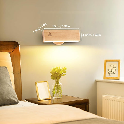 Battery Operated Magnetic Light 2 Pack, Rechargeable Wood Wall Sconce Indoor with 360°Rotation, Wireless Lamp with Stepless Dimmable & Touch Control for Bedroom