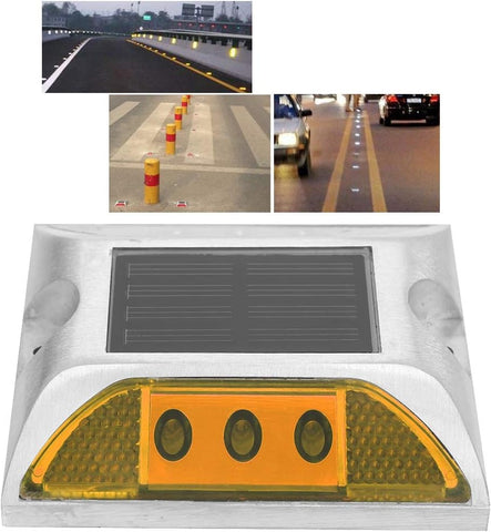 Tiiyee Ground Lights,led Solar Power Ground Marker Road Reflector Waterproof Outdoor Driveway Road Highway Spike Automatic Lamp Warning Step Long Viewing Distance for Dock Sidewalk Garde (yellow)
