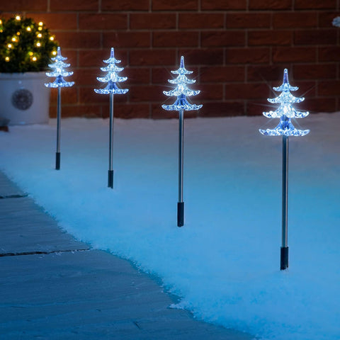Festive Fix 40 LED Spiral Christmas Tree Pathway Lighting - Set of 4 White Outdoor Christmas Decorations for Garden Paths, Energy-Efficient Xmas Lights for Pathway, Festive Yard & Holiday Displays