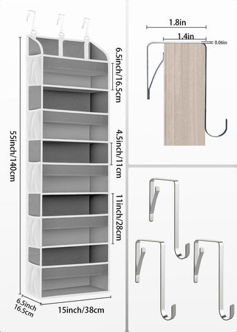 TAHAVICE Over The Door Storage Organiser, 5 Clear Window Pockets and 10 Mesh Side Pockets, Grey – Turn Unused Door Space into Smart Storage