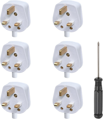 Double Dragon 13A Rewireable 3-Pin Electrical Plug Pack of 6 White