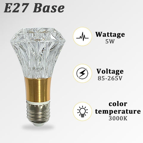 Acrylic Crystal Bulb 5W Edison Screw Light 85-265V, 3000K Warm Light, E27 Base Professional Decorative lamp (1 Count E27-B009) [Energy Class F]