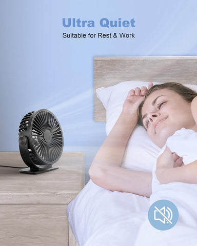 TriPole Desk Fan, Portable USB Fan 3 Speeds Adjustable Powerful Mini Fans, Ultra Quiet 360° Rotatable Table Cooling, Electric Small Fans for Bedroom, Office, Library Desktop, Travel