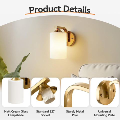 Gold Glass Cylinder Wall Light E27 Hardwired Sconce