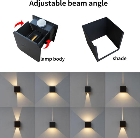 Outdoor Wall Lights with Motion Sensor 2 Pack, 12W Up Down PIR Lights, 3000K Warm White, IP65 Waterproof Black LED Wall Sconce for Front Door