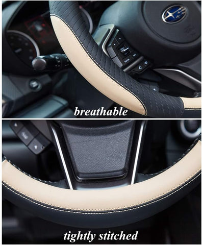 Car Steering Wheel Cover Leather - Soft Microfiber, Anti-Slip Beige