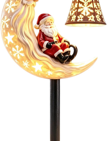 Solar Christmas Stakes - LED Hollow Moon & Santa Figurine Decor, Warm