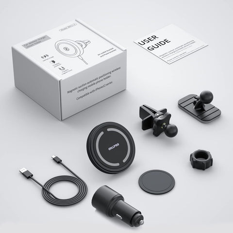 OHLPRO MagSafe Car Mount Charger 15W Fast Wireless Charging, QC3.0 Adapter Included | Magnetic Dashboard & Air Vent Phone Holder for iPhone 16, 15, 14, 13, 12 Series