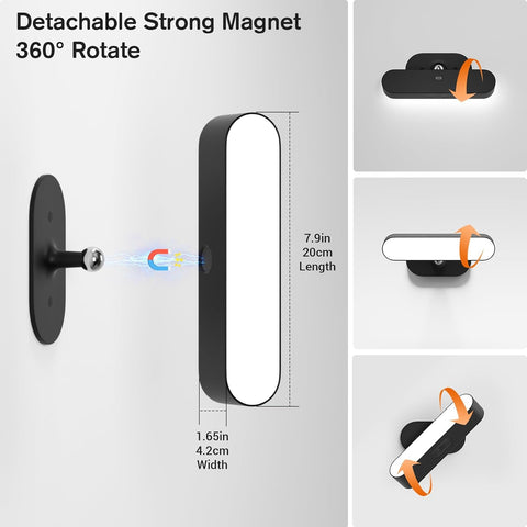 Black Wall Lights, Rechargeable Battery Operated Wall Sconces for Bedroom, LED Wireless USB Wall Lamps Indoor for Bedside, 5 Modes Stick on Magnetic Wall Light for Picture, 2 Pack