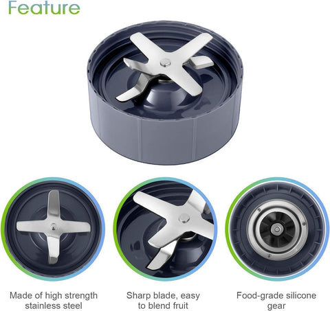 8 Piece Blender Replacement Parts Kit for NutriBullet 600W & 900W – Extractor Blade with Gaskets, Shock Pads & Gear, 6-Fin Stainless Steel Blades, BPA-Free Durable Seal