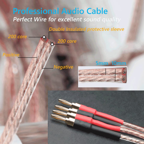 WOWLED 13AWG Speaker Wire with Gold-Plated Banana Plugs 2m