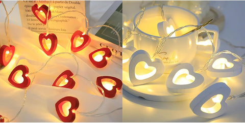 Wooden Heart LED Fairy String Lights, 59 Inch Battery Operated Decorative Lighting for Bedroom, Wedding & Home Décor