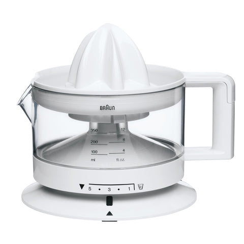 Braun CJ3000 Electric Citrus Juicer – 350ml Bowl, Adjustable Pulp Control, Auto Start/Stop, Easy Clean – White