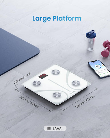 Bluetooth Smart Scale – Digital Bathroom Weighing Scale with Fitness & Wellness Tracking via App – White