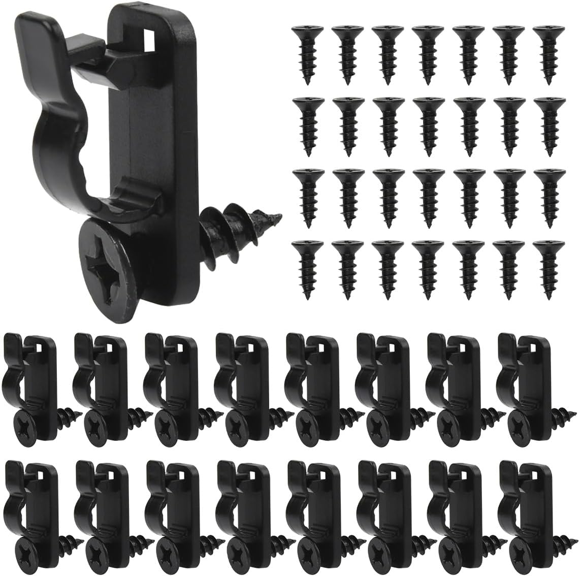 60 Pack Outdoor String Light Clips with Screw-in Hooks – Black Stainless Steel Q-Hangers with Safety Buckles for Garden, Patio, Fence & Christmas Decorations