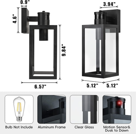 Outdoor wall light fixture with features highlighted on a white background