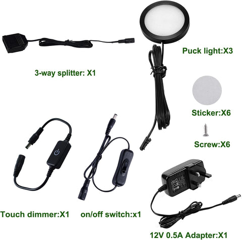 Under Cabinet LED Puck Lights Kit 6-Pack Touch Dimmer Warm White