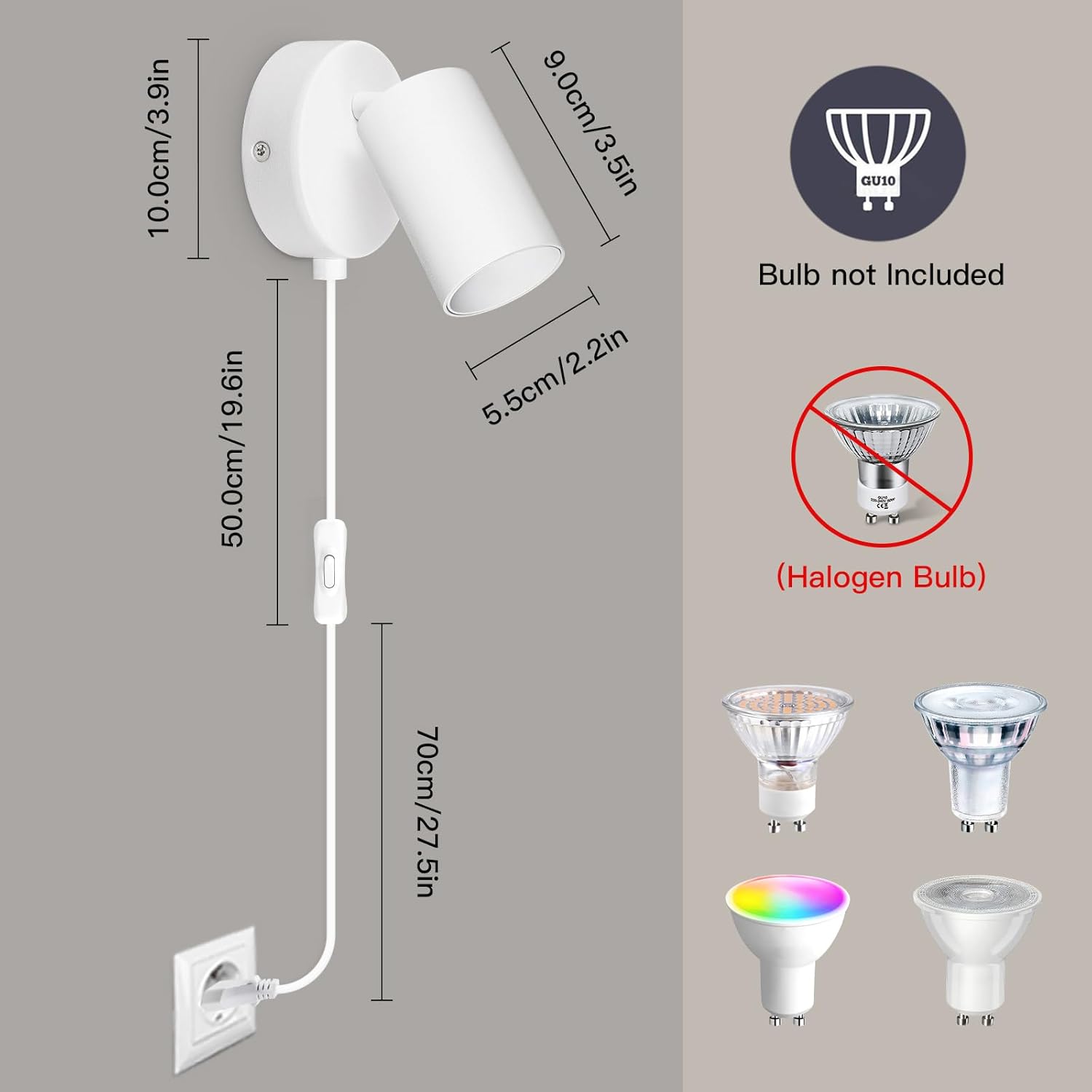 White indoor spotlight with switch

