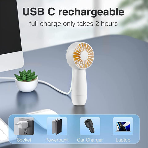 Handheld Fan, Usb Hand Held Fan Rechargeable, Convenient Mini Portable Fan, Equipped with 4800mah Battery, Suitable for Commuting, Business Trips, Office Necessities(White)