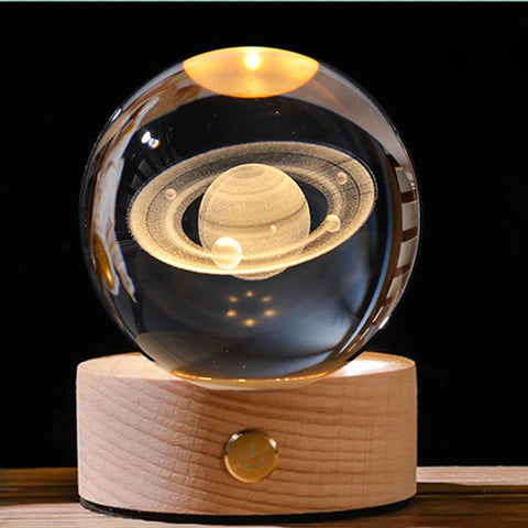 3D moon crystal ball lamp enhancing bedroom décor.


