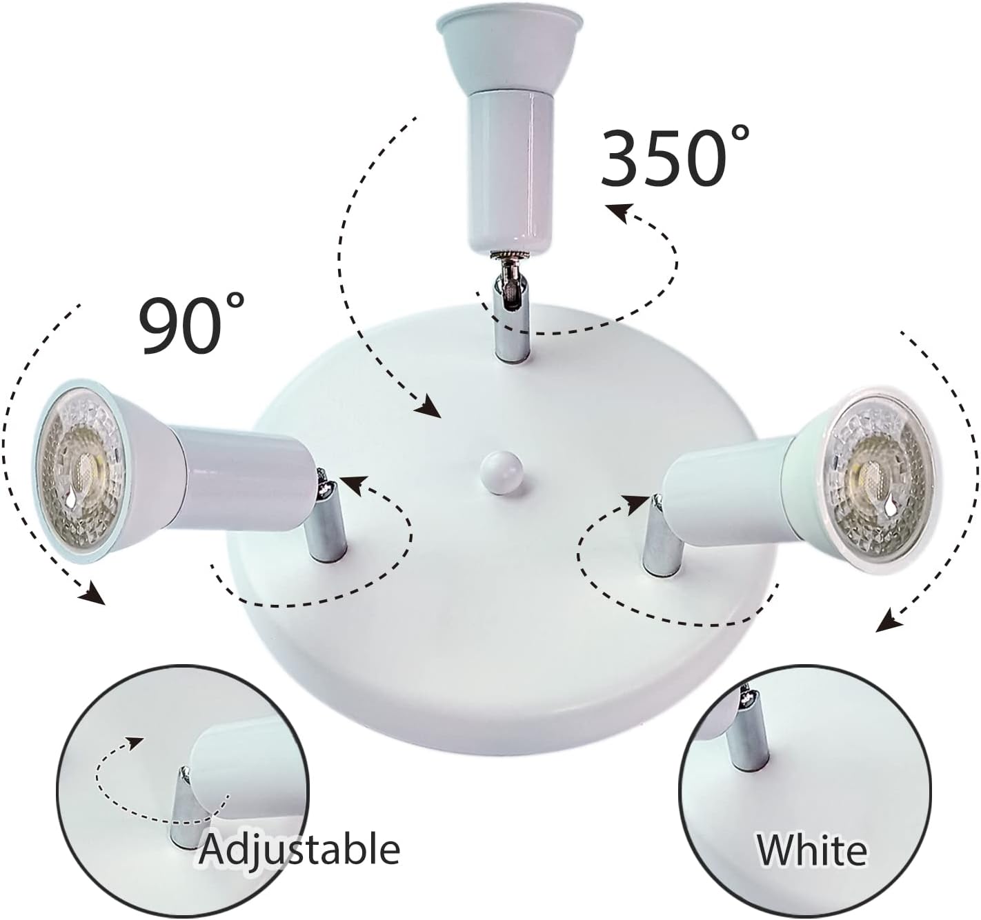 Ceiling light fixture with adjustable arms on a white background