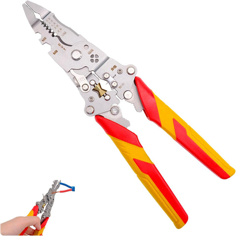 9 in 1 Multifunctional Wire Stripper Tool - Professional Electrician Pliers Set for Electrical Installation | Cable Stripping, Cutting, Crimping | Compatible with AWG 10-24 Wires