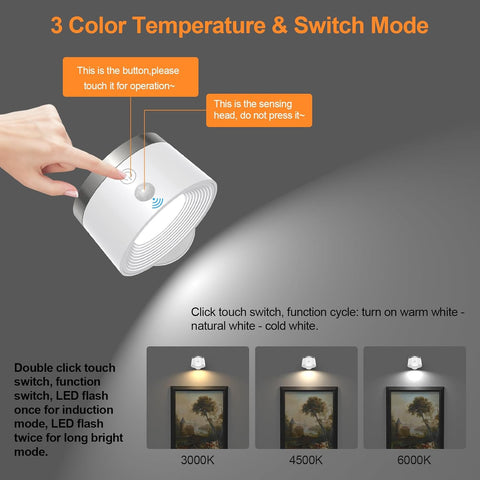 Light sensor with color temperature and switch mode display on a gray background