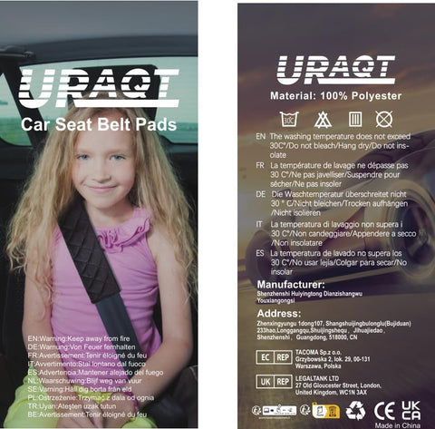 URAQT Car Seat Belt Pad Cover 2 Pack Black – Soft Cotton & Nylon Shoulder Strap Cushion for Car, Luggage, and Bags